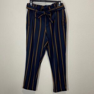 Zara stripped high waisted pants blue tan paper‎ bag
